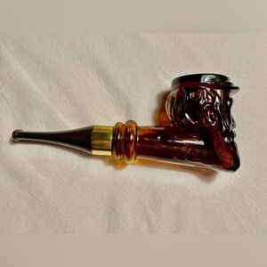 VTG 1970s Avon Amber Glass Deep Woods After Shave Decanter Pipe, EMPTY